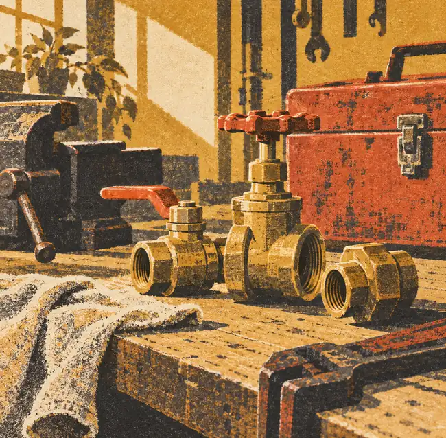 Illustration of plumbing businesses equipment and workspace