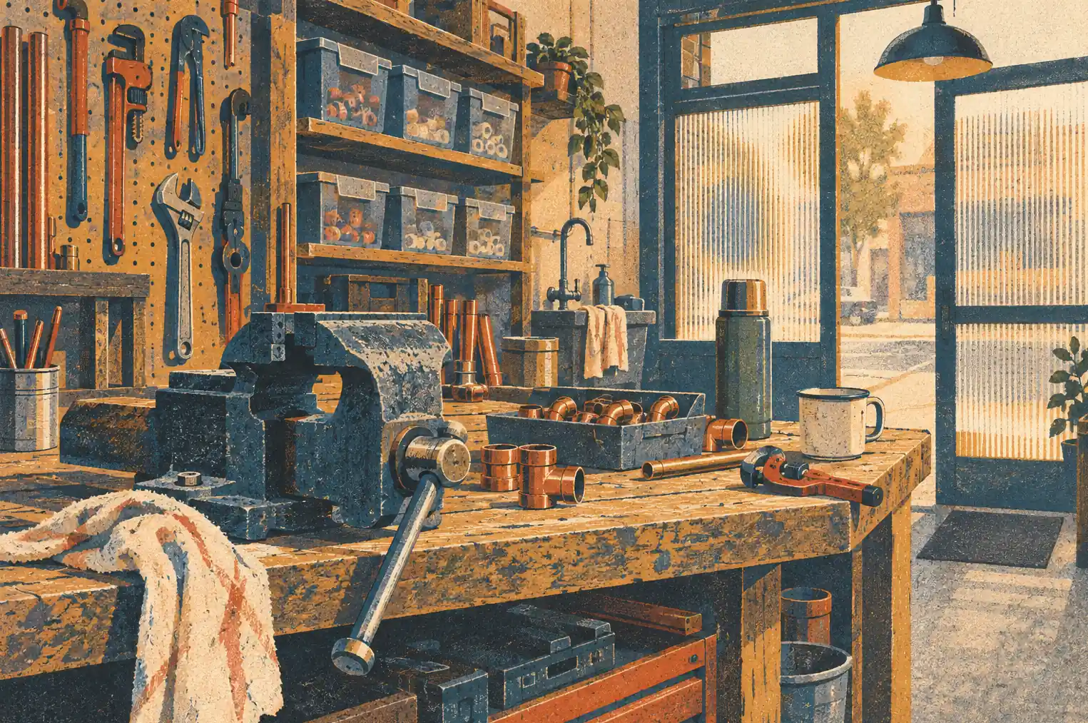 Illustration of plumbing businesses and their working space
