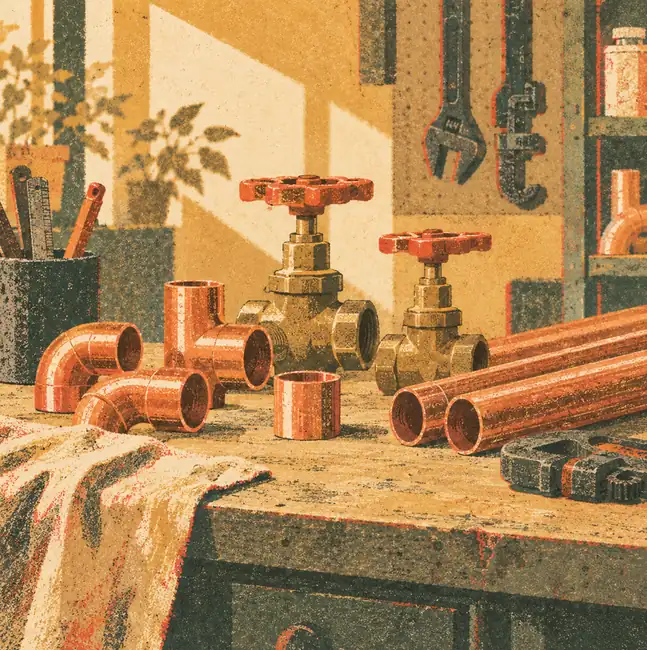 Illustration of plumbing businesses equipment and workspace
